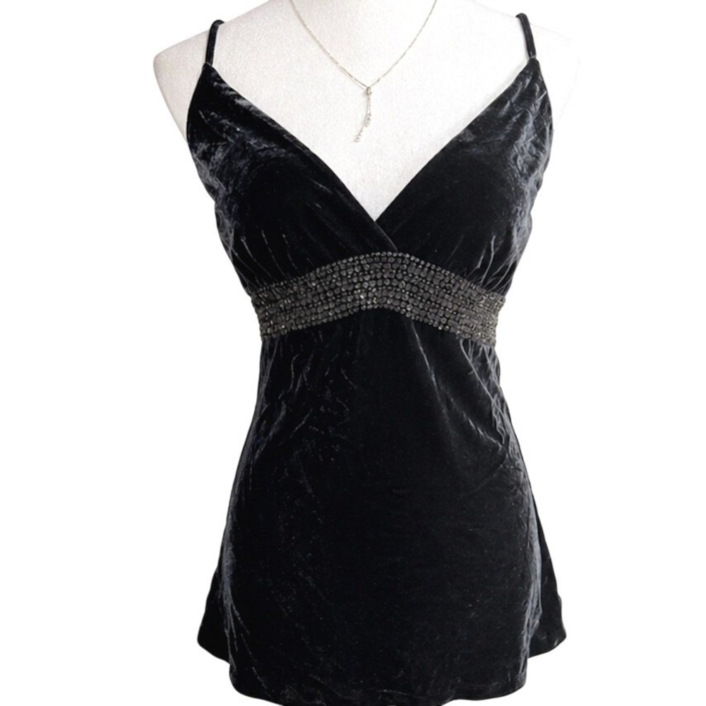 Y2K Express Womens Velvet Silk Blend Beaded Cami Top Medium New Party Formal